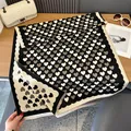 Thick cashmere-like scarf with black and white heart patterns and elegant fringe - Black