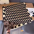 Faux cashmere scarf featuring a 3D geometric argyle pattern in brown black and beige - 185cm / Black