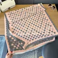 Pink and grey cashmere-like scarf with heart patterns and fringe edges for women - Pink