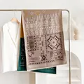 Thick bohemian geometric pashmina shawl in mustard yellow and brown with fringe - Khaki
