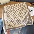 Beige and brown heart pattern thick pashmina scarf with wavy edges and fringe tassels - Khaki