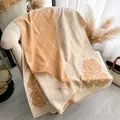 Imitation cashmere camellia scarf in beige and camel with rhombic pattern and tassels - Khaki