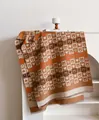 Brown checkered scarf with cartoon bear and heart patterns with fringed edges - Khaki