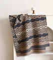 Winter faux cashmere scarf with cartoon bear and heart patterns in khaki checkered style - Gray