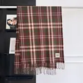 Thick cashmere-like plaid scarf in brown and green with Good Luck label and tassels - Brown (GZ-231)