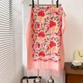 Rosafarbener Pashmina-Schal mit Granatapfel-Stickerei und Fransen für Damen - Rosa