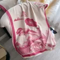 Elegant beige shawl with pink borders, floral jacquard patterns and soft tassel edges - Pink