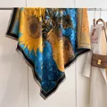 Artistic Van Gogh Sunflower cashmere-feel shawl with blue contrast and fringe tassels - Fj-209 Sunflower Yellow / 130cm
