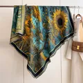 Artistic double-sided pashmina shawl featuring vintage Van Gogh sunflower oil painting print - Fj-210 Sunflower / 130cm