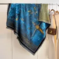 Artistic Van Gogh Cafe Terrace oil painting scarf with tassels in blue and gold - Fj-213 Blue / 130cm