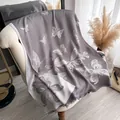 Grey butterfly print tencel cotton pashmina scarf with soft fringe edges and long drape - Gray (TSM-073)