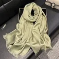 Elegant mint green silk scarf with metallic thread detail and fringe finish - Matcha Green