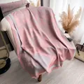 Pink and grey color-block tencel cotton scarf with floral patterns and tassels - TSM-213 / 180x70cm / Pink