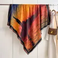 Artistic oil painting style cashmere feel shawl with orange and blue abstract print - Fj-217 Sunset Red / 130cm