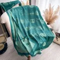Dark green scarf with cute white cartoon cat prints and elegant tassel fringe edges - Tsm-468 Green / 185-65cm