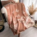 Caramel butterfly jacquard tencel cotton scarf with fringe trim for women - Brown (TSM-076)