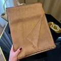 Brown silk scarf with gold glitter accents, CD letter jacquard, and fringed edges - Tsm-029 Coffee