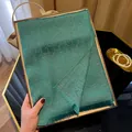Elegant teal silk scarf with gold shimmer thread and jacquard logo pattern tassels - Tsm-030 Green
