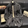 Fashionable dark grey and black faux silk long scarf with heart and paw prints - Tsm-153 Black