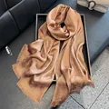 Elegant champagne silk scarf featuring floral jacquard texture and subtle glitter - Tsm-077 Coffee Color