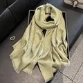 Elegant light green silk scarf with metallic finish and floral jacquard patterns - Tsm-082 Matcha Green