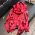Elegant red silk shawl with gold threads and fringe detail in a luxury gift box - Tsm-078 Red