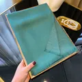 Elegant teal tinsel cotton scarf with shimmering metallic finish and fringe edges - Green