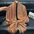 Golden silk scarf with bears heart patterns and metallic glitter fringe finish - Coffee