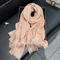 Pink silk-touch butterfly floral jacquard scarf with fine tassel fringe on leather tray - Tsm-085 Pink