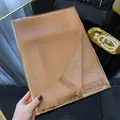 Elegant champagne gold silk scarf with shimmering metallic lurex and tassel edges - Tsm-445 Coffee