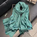 Elegant turquoise long silk scarf with metallic glitter threads and tassel edges - Green