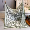 Women's silk square scarf with green botanical print and forest floral patterns - Green