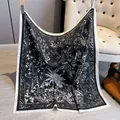 Elegant satin square scarf with black and white tropical floral pattern print - Black