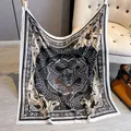 Baroque print square scarf in black and gold silk-like texture for elegant styling - 90x90cm / Black (XWFJ-004)
