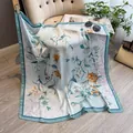 Floral silk square scarf with mint green border and vintage orange flower prints - 90sj-060 Blue / 90*90cm