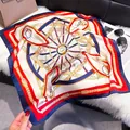 Classic 70cm square silk scarf with navy horse carriage and harness pattern print - 70fj-352 Blue Red / 70*70cm