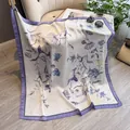 Floral print satin scarf in cream and purple, styled with magazine for elegant lifestyle - 90sj-061 Purple / 90*90cm