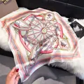Elegant 70cm square silk scarf with vintage carriage wheel and harness print in soft pink - 70fj-354 Pink Purple / 70*70cm