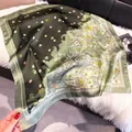Green paisley floral pattern silk square scarf with polka dots on plush background - 70fj-356 Green / 70*70cm