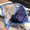 Chic 70cm square silk scarf with blue polka dots and golden paisley patchwork design - 70fj-357 Blue / 70*70cm