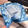 Elegant light blue floral silk square scarf with satin finish and tulip patterns - 70fj-358 Blue / 70*70cm