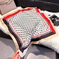 French retro style polka dot square silk scarf with red border and cream base - 70fj-359 Red And Black / 70*70cm