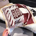 Elegant 70cm silk square scarf in burgundy and white with retro floral patterns - 70fj-360 Red Brown / 70*70cm