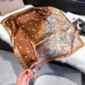 Elegant 70cm paisley silk square scarf in brown tones on white faux fur background - 70fj-362 Blue Brown / 70*70cm