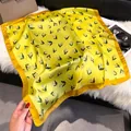 Yellow silk square scarf with lily of the valley floral pattern and yellow wide border - 70fj-363 Yellow / 70*70cm