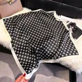 Black and white geometric floral silk square scarf with cream border on plush background - 70fj-364 Black And White / 70*70cm