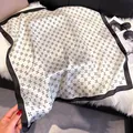 Elegant 70cm silk-like square scarf featuring black floral print on a white background - 70fj-366 White & Black / 70*70cm