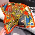 70cm paisley square silk scarf in orange, yellow, and royal blue bohemian pattern - 70fj-367 Blue Orange / 70*70cm