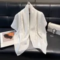 Elegant white silk square scarf featuring a geometric jacquard pattern in a minimalist style - 90x90cm / White