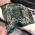 Elegant dark green silk square scarf with white floral patterns and golden chain details - 70fj-368 Dark Green / 70*70cm